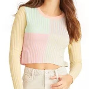 Vigoss Jeans Colorblock Ribbed Crop Sweater​
